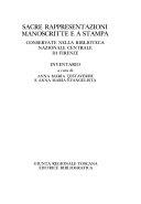 Copertina  Sacre rappresentazioni manoscritte e a stampa conservate nella Biblioteca nazionale centrale di Firenze : inventario