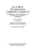 Copertina  Le carte di Giovanni Targioni Tozzetti conservate nella Biblioteca nazionale centrale di Firenze : inventario